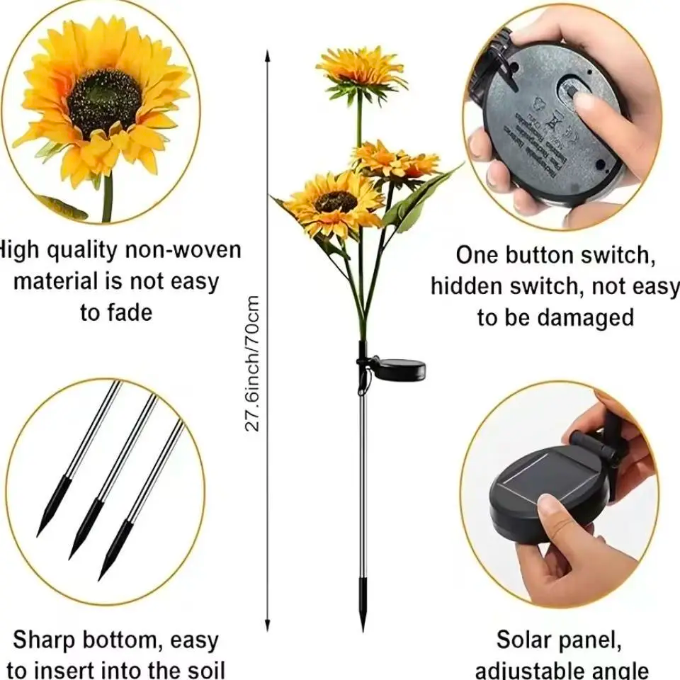 Solar Powered LED Sunflower Garden Lights – Waterproof IP65, Realistic Glow | Set of 2, 4 or 6