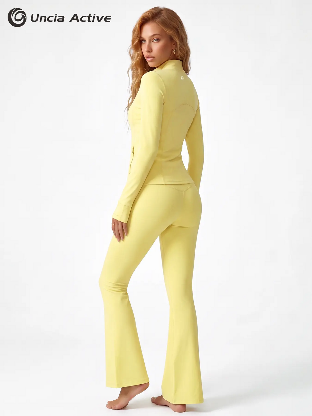 Women's Soft Brushed Sporty Tracksuit Set | Gold Zipper Jacket & 25'' Inseam Leggings with Thumbholes