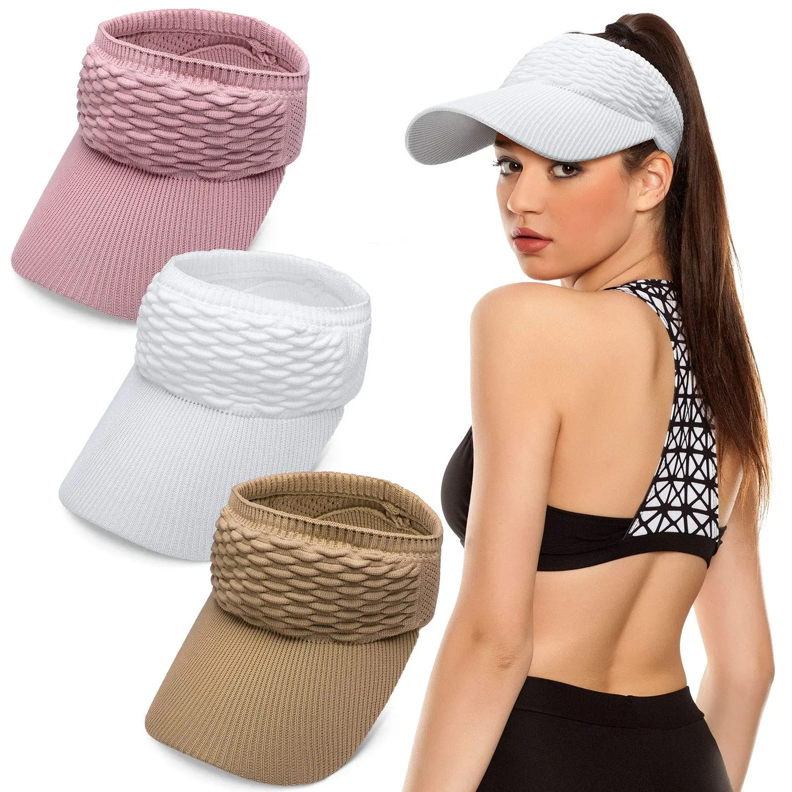 Women's High Ponytail Sun Visor Hat – Breathable UV Protection Visor for Outdoor Sports & Beach