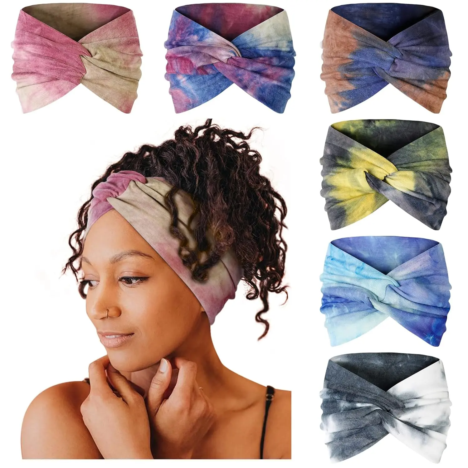 6-Pack Boho Wide Headbands for Women – Stretchy Non-Slip Workout & Yoga Hair Wraps