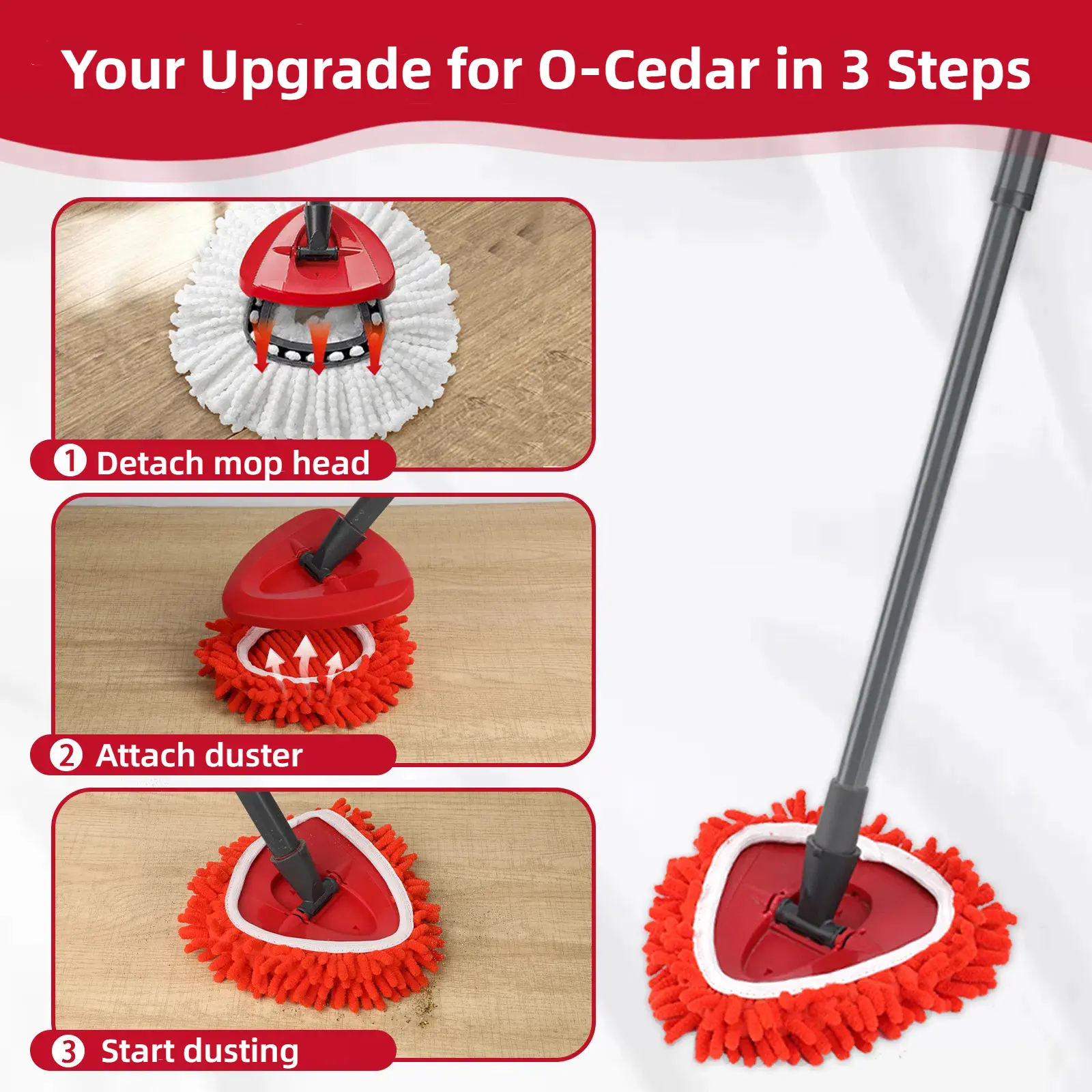 O-Cedar Replacement Mop Heads – Chenille Duster & Scrub Pad Set (Compatible with One-Tank System)