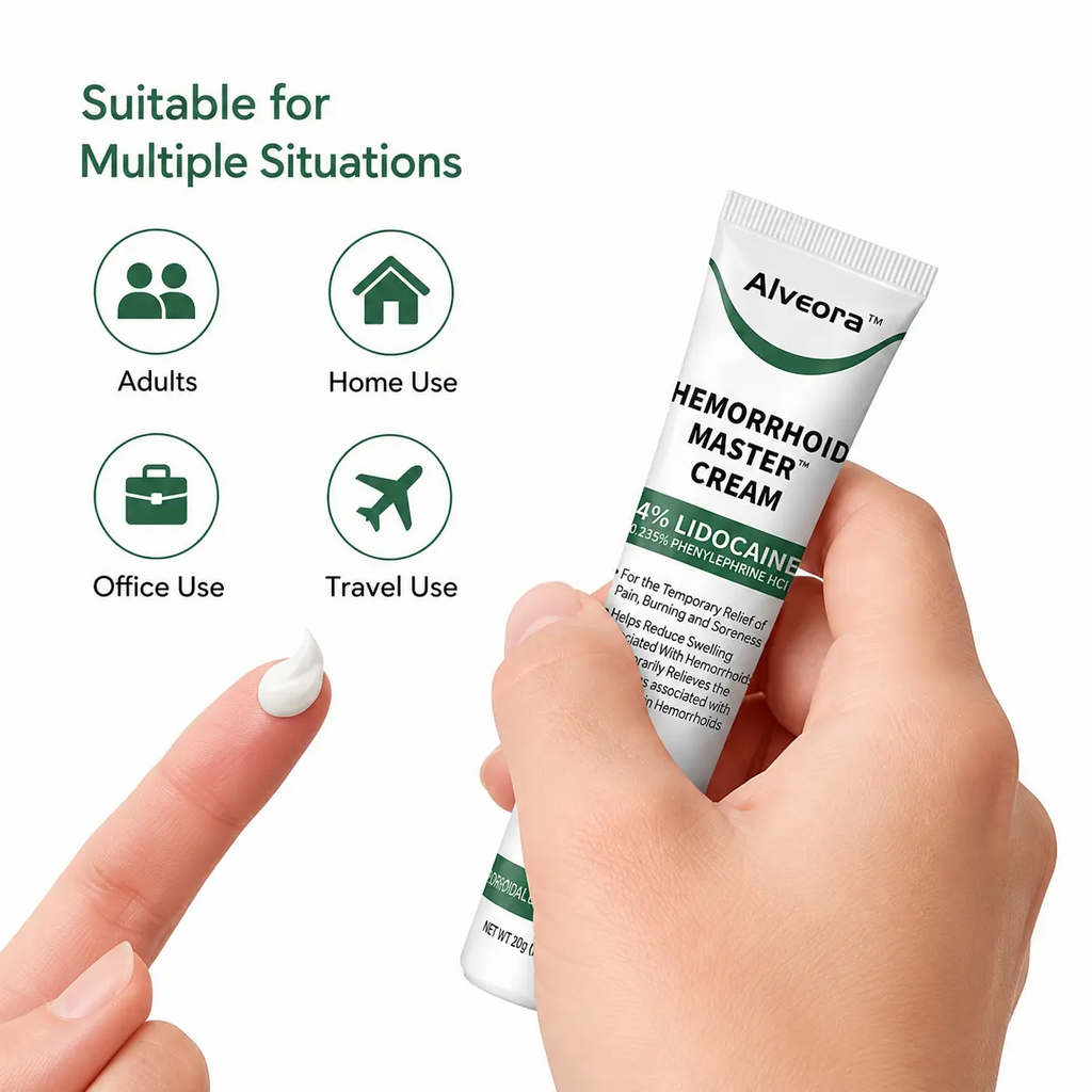Alveora Hemorrhoidal Cream with Lidocaine & Aloe Vera – Soothing Relief for Hemorrhoid Discomfort & Itching
