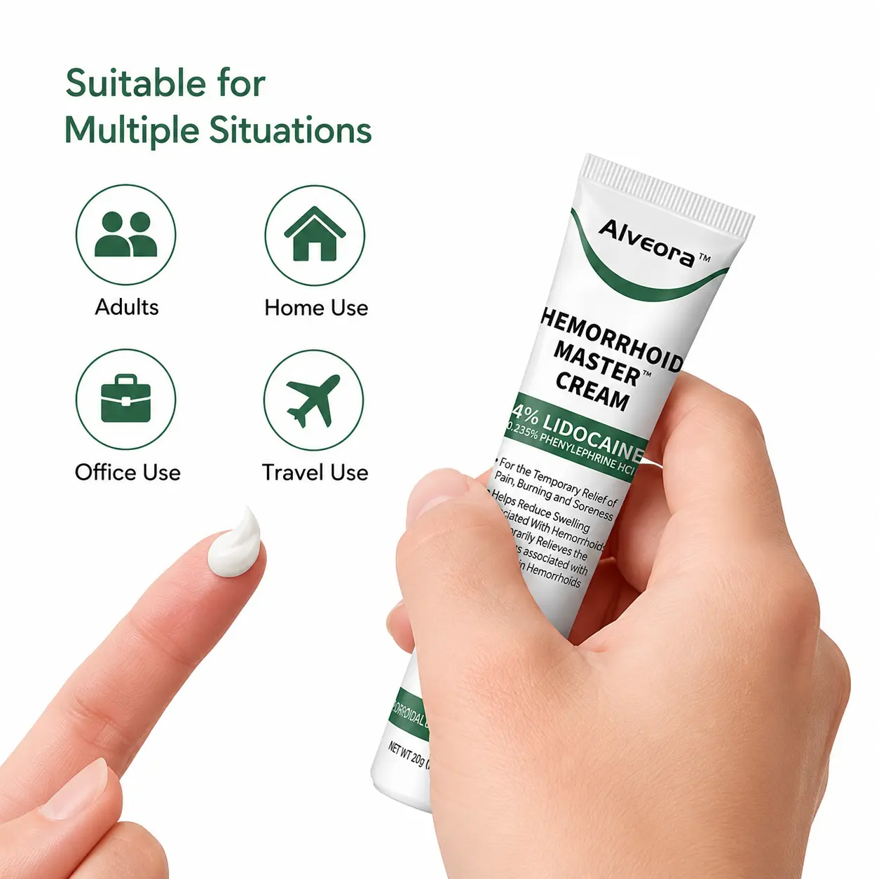 Alveora Hemorrhoidal Cream with Lidocaine & Aloe Vera – Soothing Relief for Hemorrhoid Discomfort & Itching