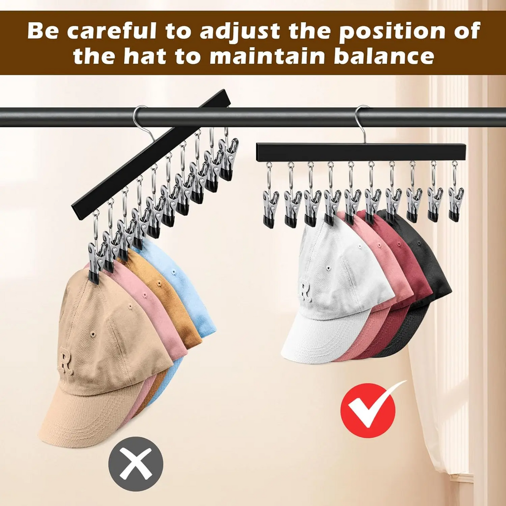Wooden Hat Organizer with Stainless Steel Clips – Multi-Pack for Baseball Caps, Jeans & Yoga Pants