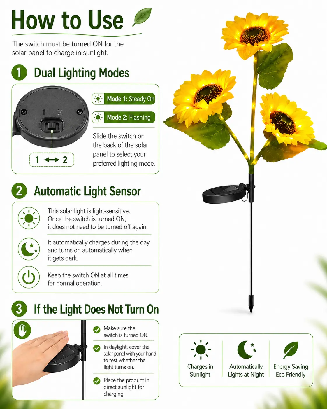 Solar Powered LED Sunflower Garden Lights – Waterproof IP65, Realistic Glow | Set of 2, 4 or 6