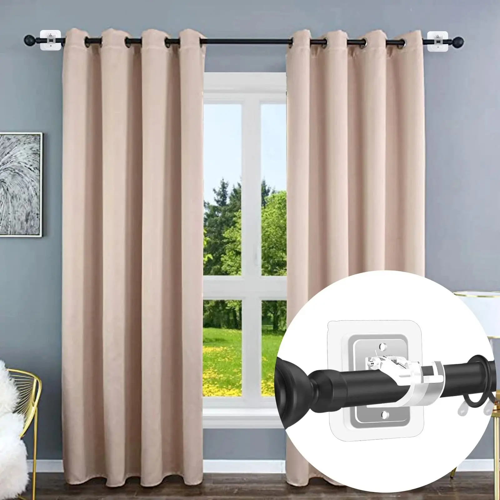 Curtain Rod Brackets with Clips – Transparent Adjustable Drapery Hooks & Rod Holders