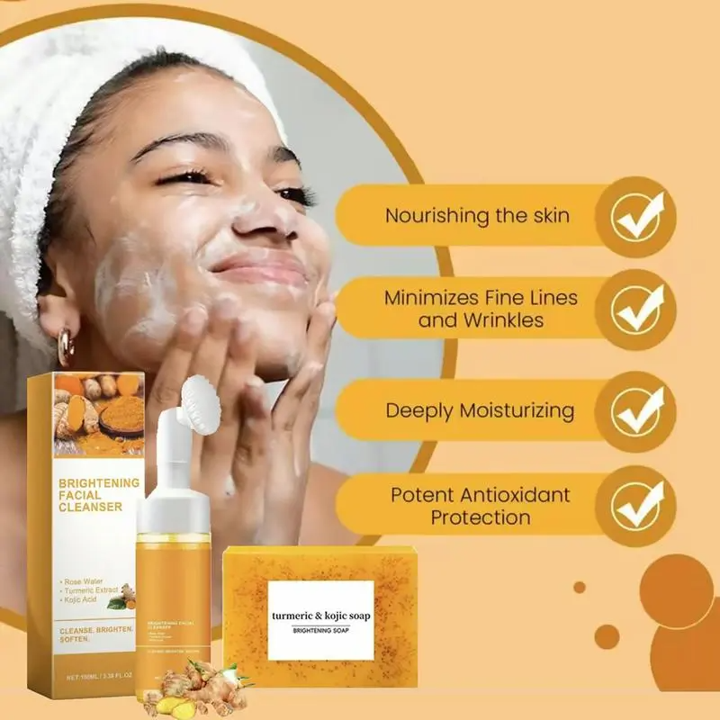 Turmeric Wash and Care two PieceSetTurmericCleansing Mousse, Turmeric SoapFacialCleansing Skincare