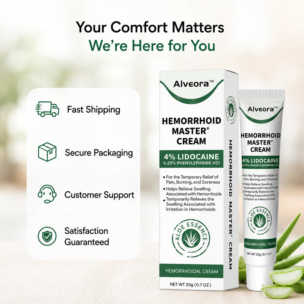 Alveora Hemorrhoidal Cream with Lidocaine & Aloe Vera – Soothing Relief for Hemorrhoid Discomfort & Itching