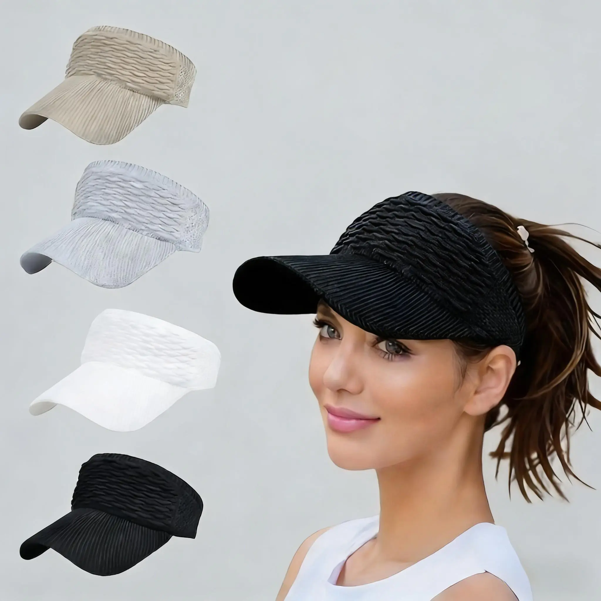 Women's High Ponytail Sun Visor Hat – Breathable UV Protection Visor for Outdoor Sports & Beach