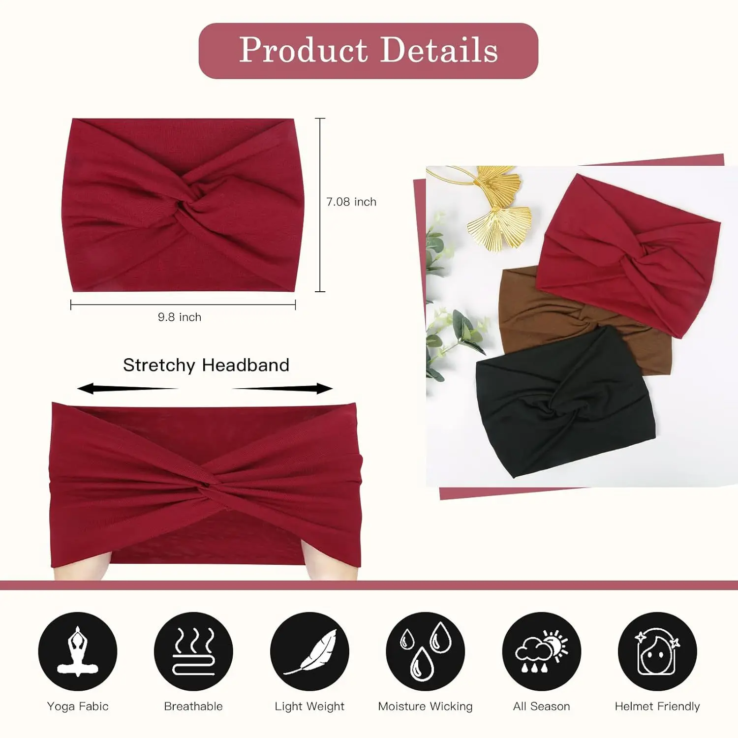 6-Pack Boho Wide Headbands for Women – Stretchy Non-Slip Workout & Yoga Hair Wraps