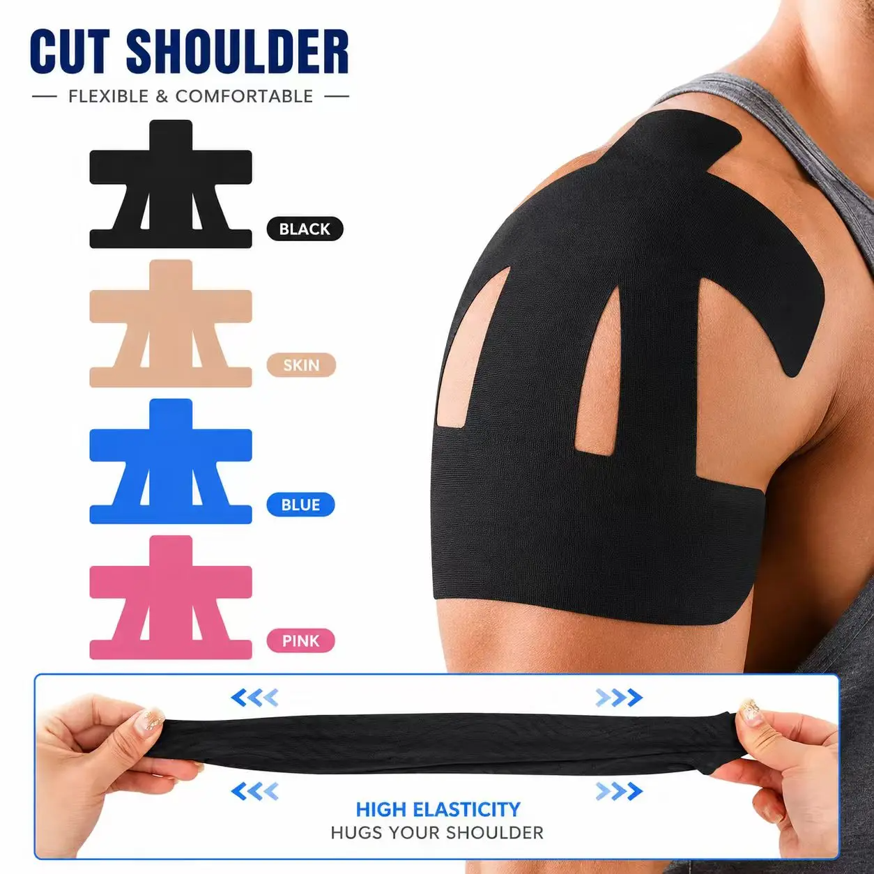 Pre-Cut Kinesiology Tape for Shoulder Pain Relief – Waterproof Breathable Athletic Support, 10–30pcs