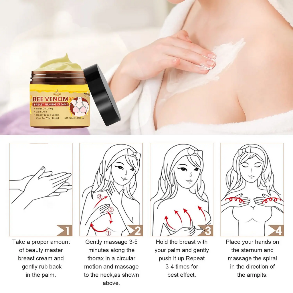 Nourishing Chest and Body Lotion with Shea Butter and Bee Venom Extract, Massage Cream Moisturizer for Women, 120 ml