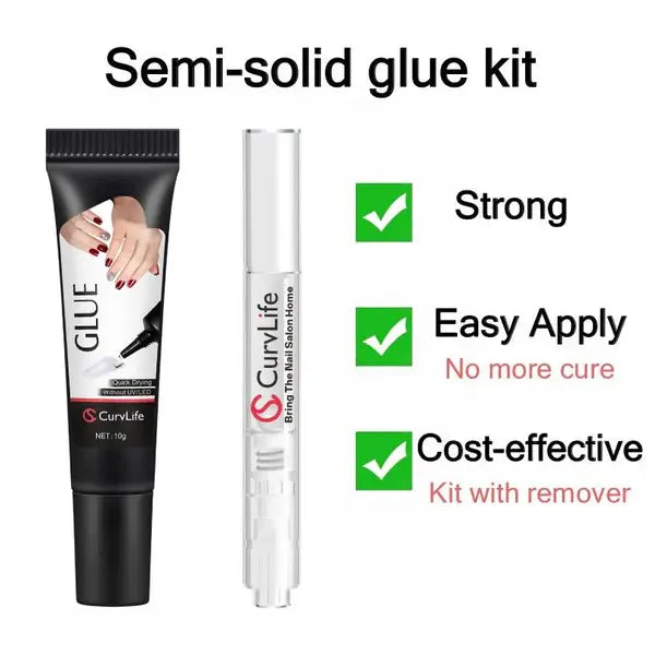 Semi-Solid Nail Glue & Remover Kit | 10-Second Quick Dry, No UV Lamp, Press-On Nails & Acrylic Tips